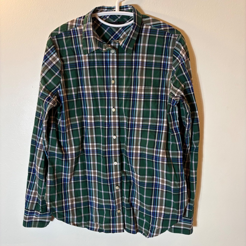 J. Crew Green Blue Tulsa Plaid Cotton Button Down Shirt Size 8